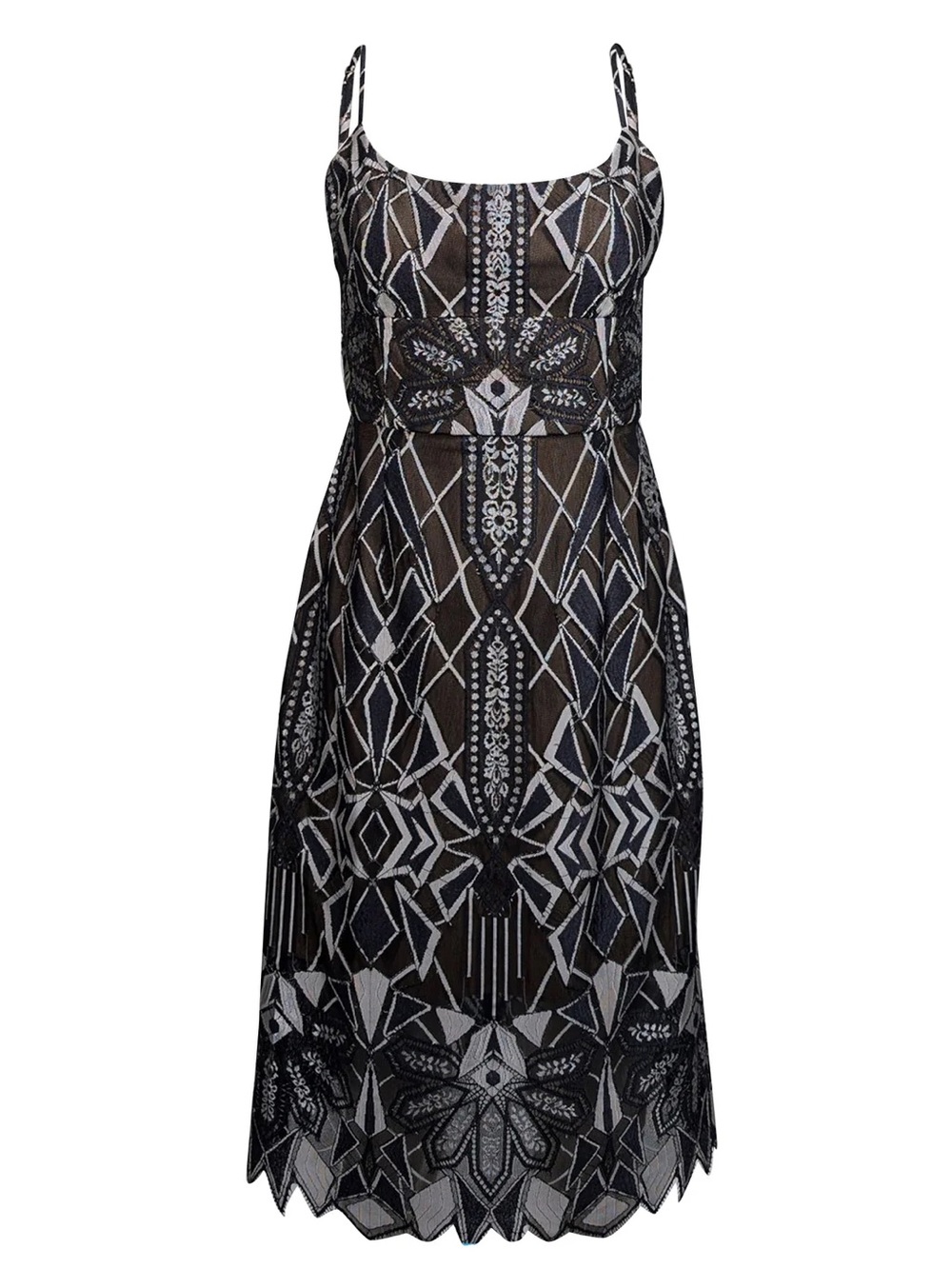 Black Embroidered Lace A-Line Dress - Women's
